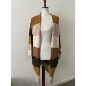 Dreamers Cardigan Sweater Striped Multicolor Open Front Stretch Knit